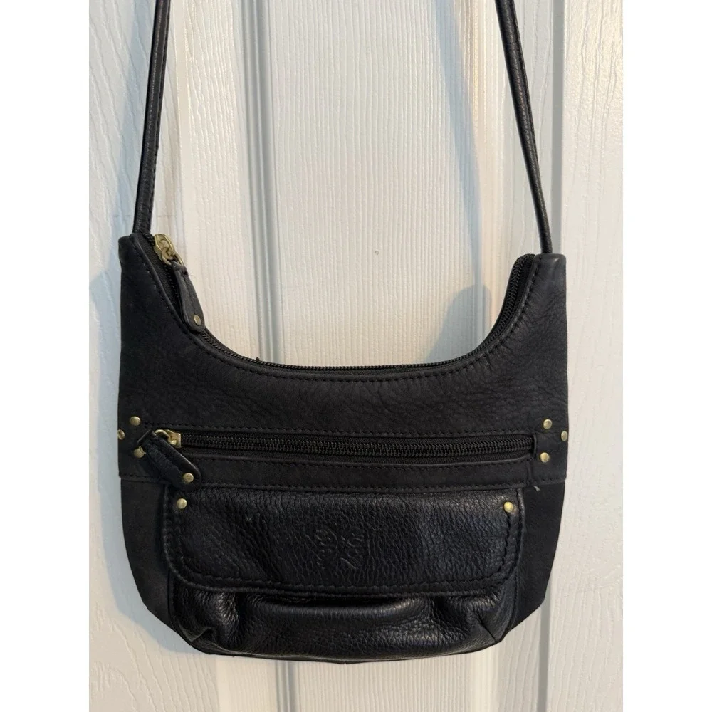 Stone Mountain Y2K Vintage Womens Black Leather Crossbody Shoulder Bag Purse